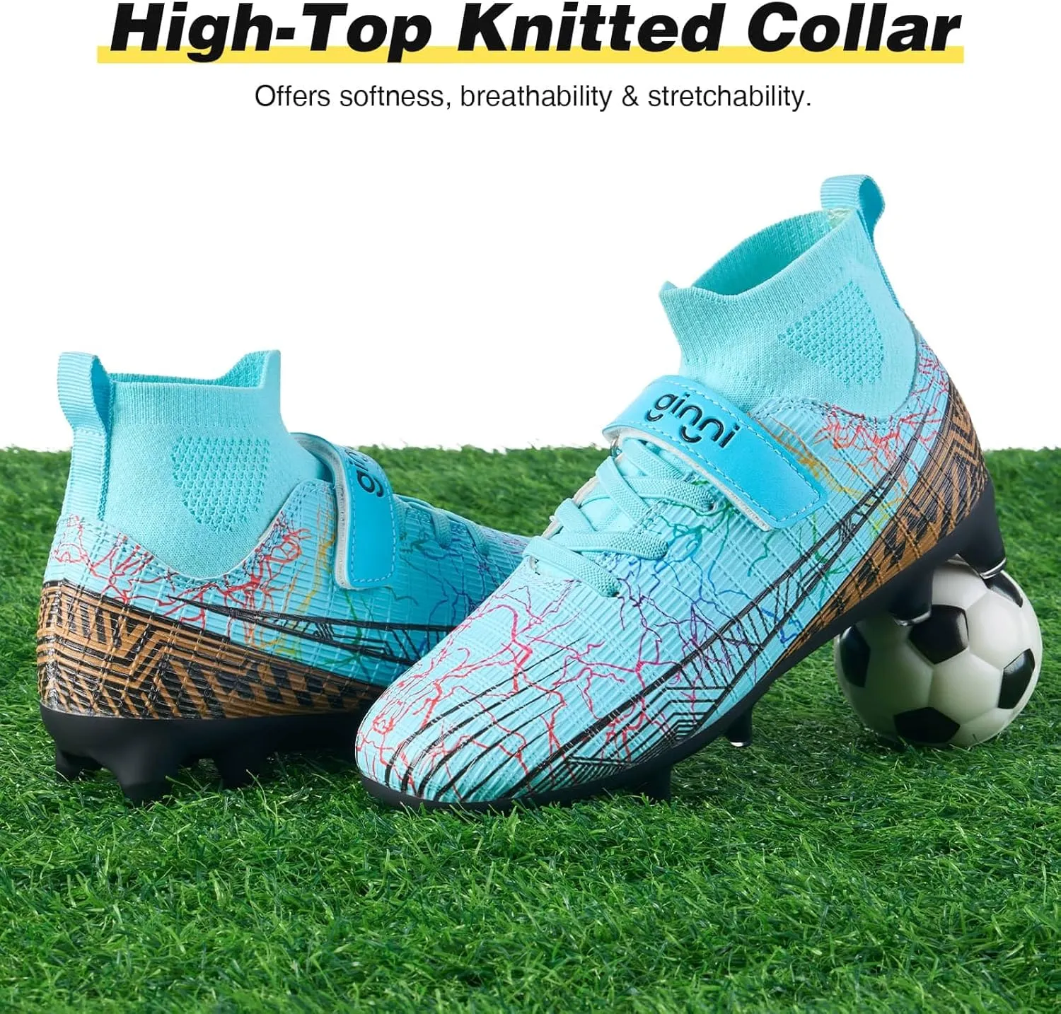 GINNI Kids Firm Ground Soccer Cleats Boys Girls Athletic Soccer Shoes Youth Outdoor Football Cleats Lightweight Breathable FG/AG Baseball Cleats Football Boots Shoes for Toddler/Little Kids/Big Kids