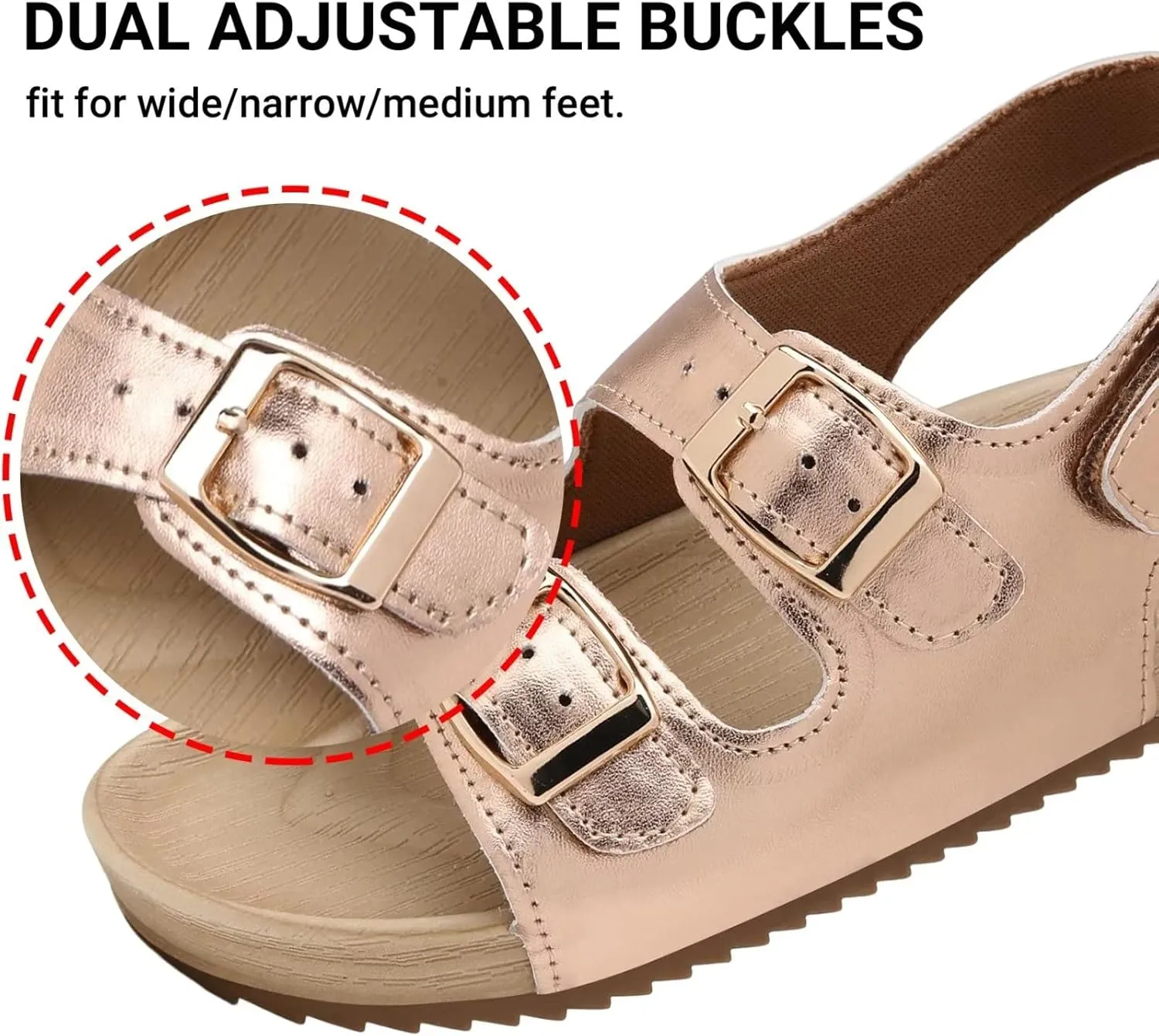 Girls Boys Sandal Adjustable Double Buckle Casual Flat Open Toe Lightweight Summer Shoes Hook Loop Sandal for Toddler Little Big Kid