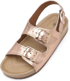 Girls Boys Sandal Adjustable Double Buckle Casual Flat Open Toe Lightweight Summer Shoes Hook Loop Sandal for Toddler Little Big Kid