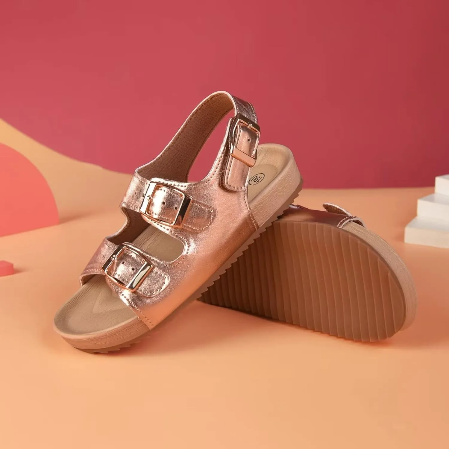 Girls Boys Sandal Adjustable Double Buckle Casual Flat Open Toe Lightweight Summer Shoes Hook Loop Sandal for Toddler Little Big Kid