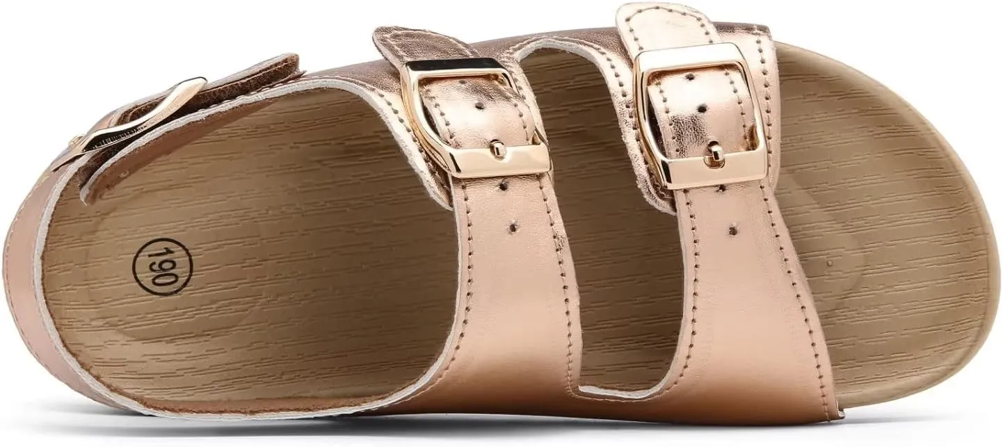 Girls Boys Sandal Adjustable Double Buckle Casual Flat Open Toe Lightweight Summer Shoes Hook Loop Sandal for Toddler Little Big Kid