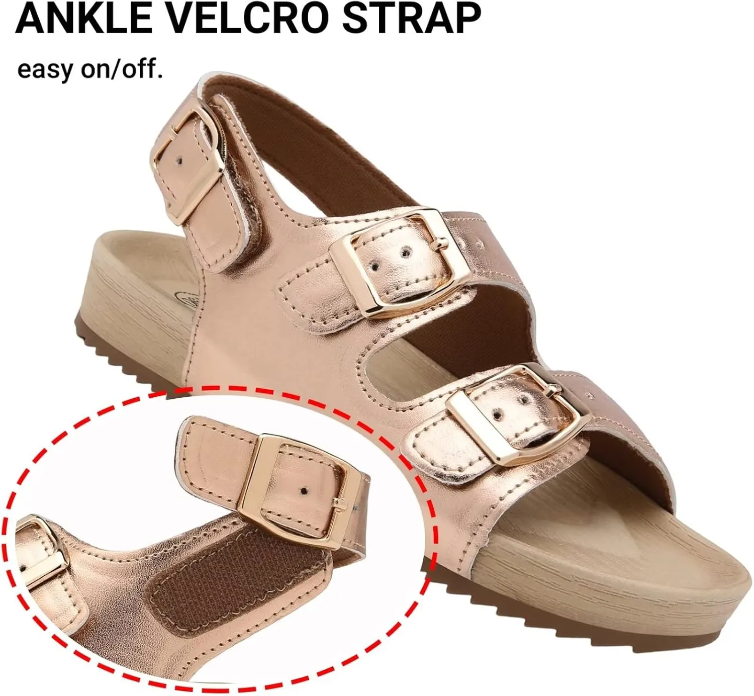 Girls Boys Sandal Adjustable Double Buckle Casual Flat Open Toe Lightweight Summer Shoes Hook Loop Sandal for Toddler Little Big Kid