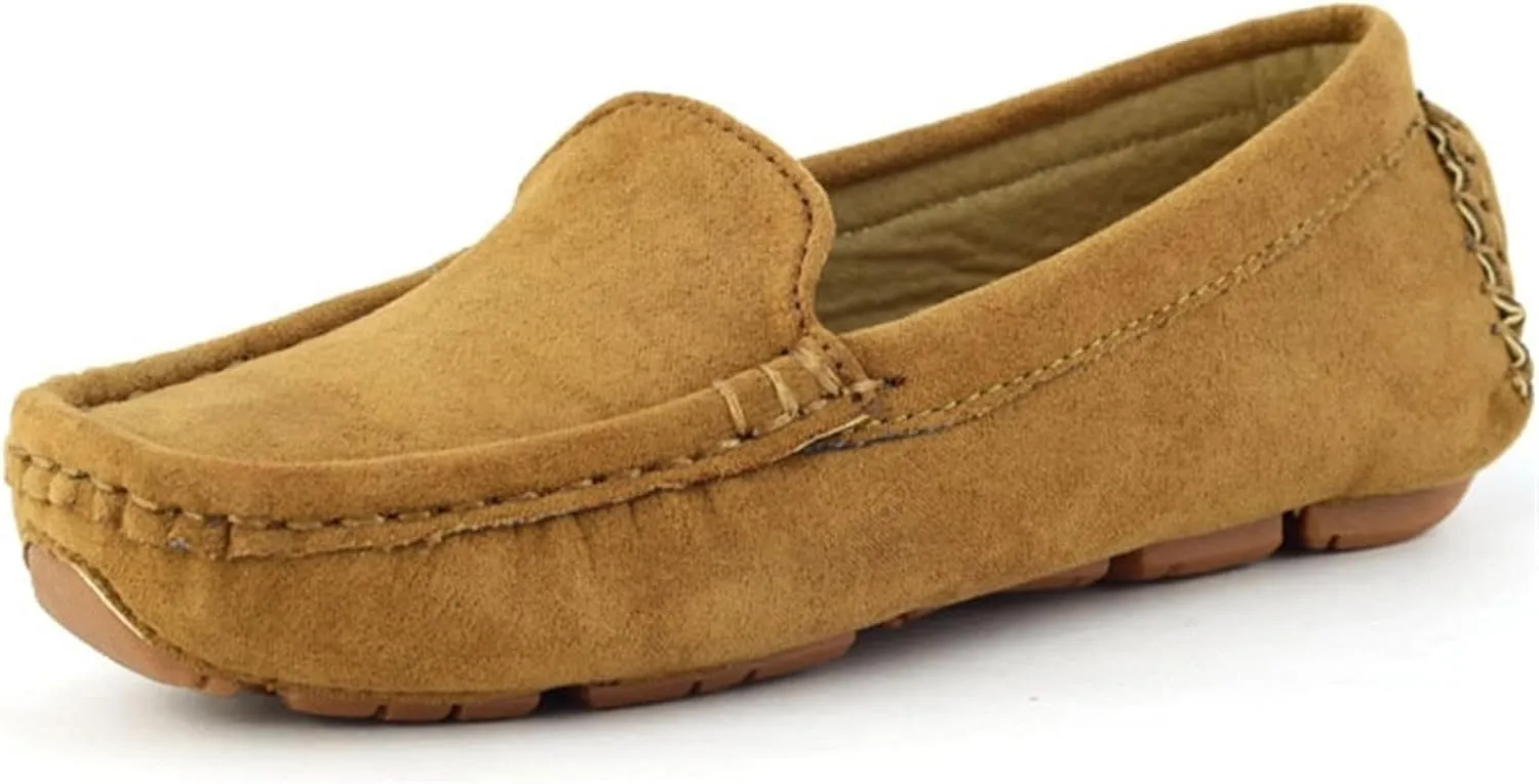Girls Boys Suede Leather Slip-on Loafers Casual Boat Shoes Dress Shoes Oxford Flats