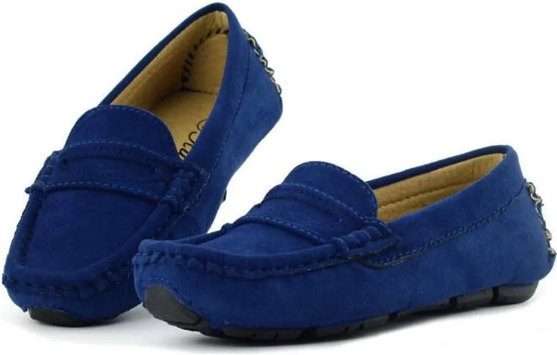 Girls Boys Suede Leather Slip-on Loafers Comfort Moccasin Casual Boat Shoes Uniform Dress Shoes