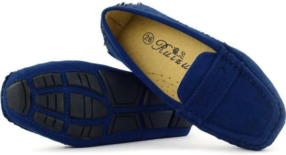 Girls Boys Suede Leather Slip-on Loafers Comfort Moccasin Casual Boat Shoes Uniform Dress Shoes