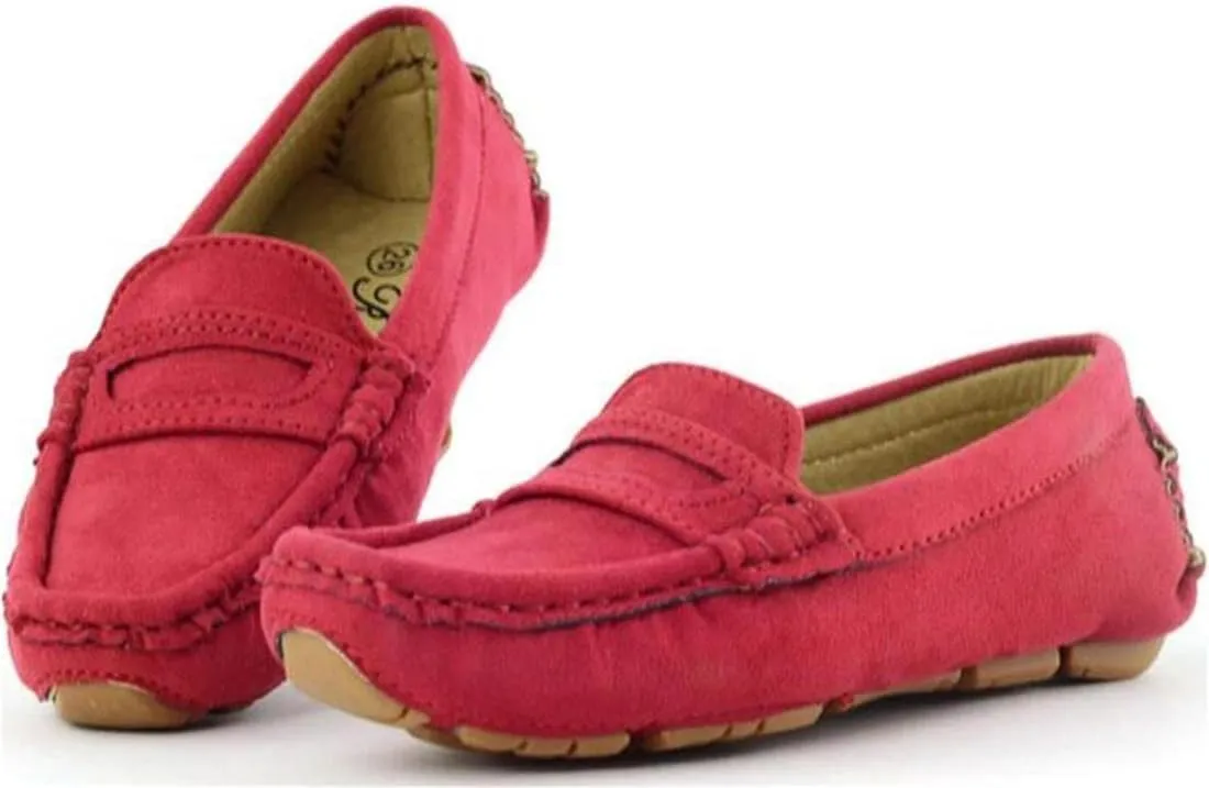 Girls Boys Suede Leather Slip-on Loafers Comfort Moccasin Casual Boat Shoes Uniform Dress Shoes
