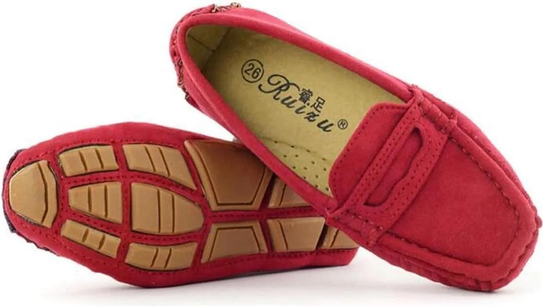 Girls Boys Suede Leather Slip-on Loafers Comfort Moccasin Casual Boat Shoes Uniform Dress Shoes