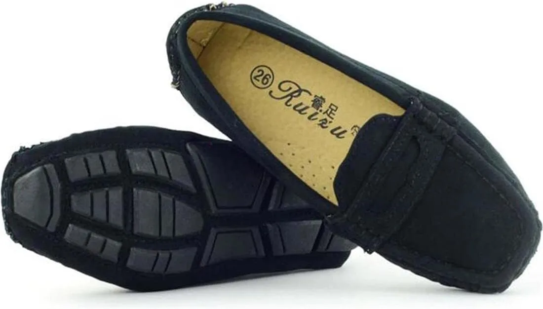 Girls Boys Suede Leather Slip-on Loafers Comfort Moccasin Casual Boat Shoes Uniform Dress Shoes