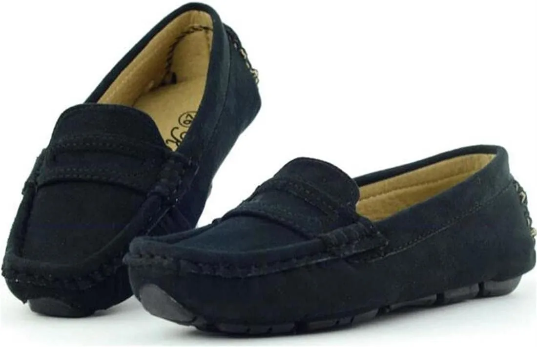 Girls Boys Suede Leather Slip-on Loafers Comfort Moccasin Casual Boat Shoes Uniform Dress Shoes