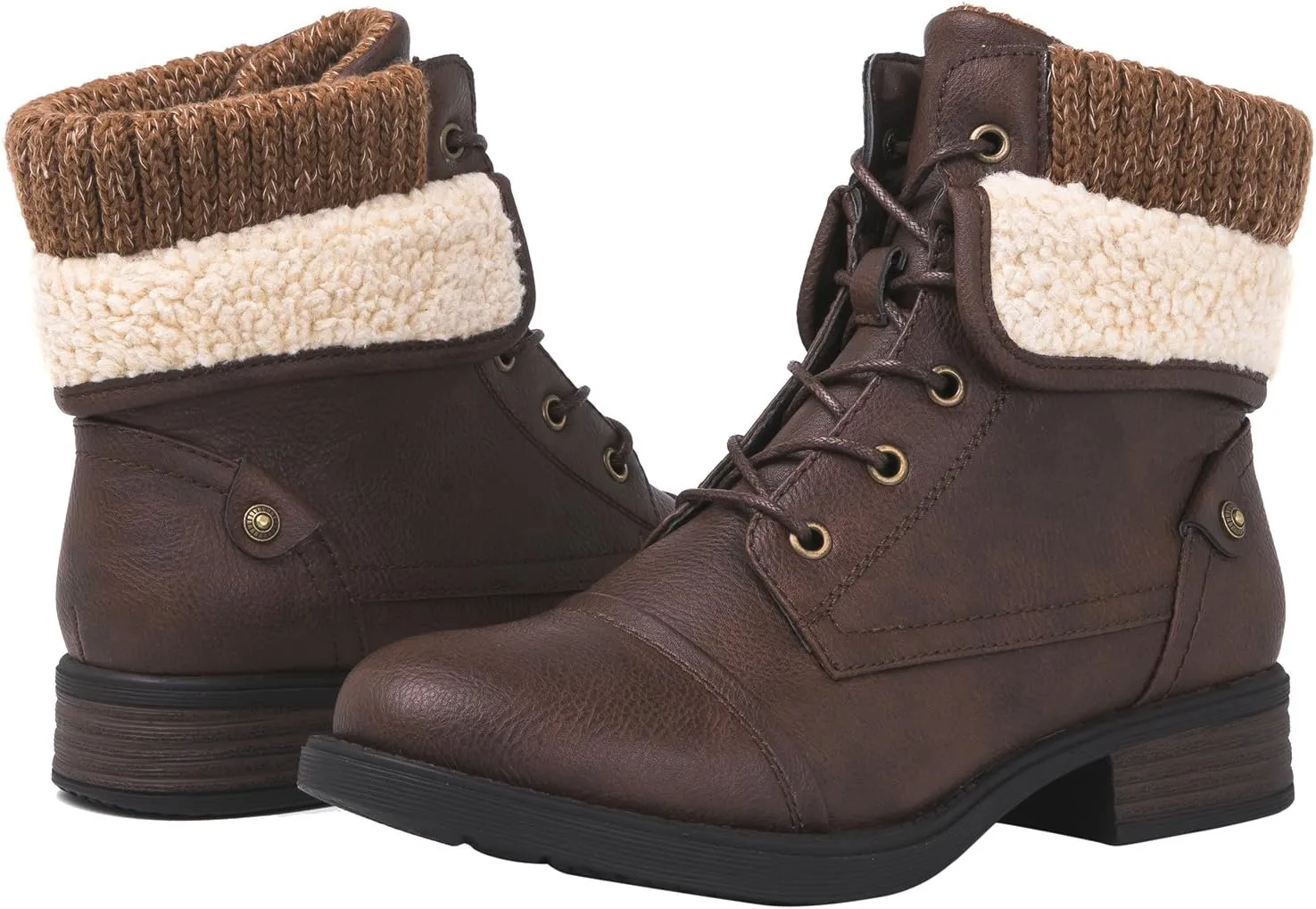 GLOBALWIN Women's Combat Boots Dressy Lace Up Ankle Boots For Women Low Heel