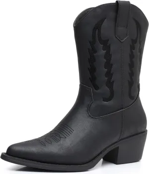 GLOBALWIN Women's Cowgirl Boots Mid Calf Western Cowboy Boots For Women Comfortable Low Heel With Zipper