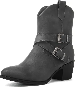 GLOBALWIN Women's Mid Calf Western Cowboy Boots Comfortable Cowgirl Boots for Women With Zipper Chunky Low Heel