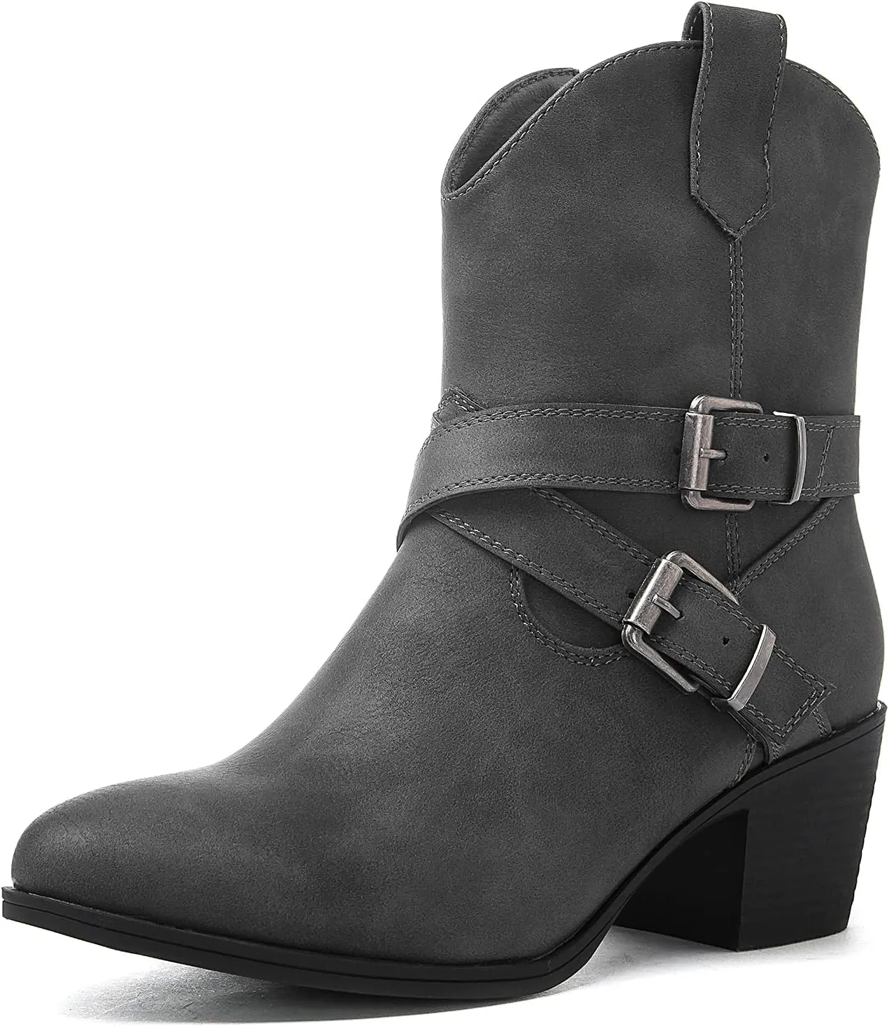 GLOBALWIN Women's Mid Calf Western Cowboy Boots Comfortable Cowgirl Boots for Women With Zipper Chunky Low Heel