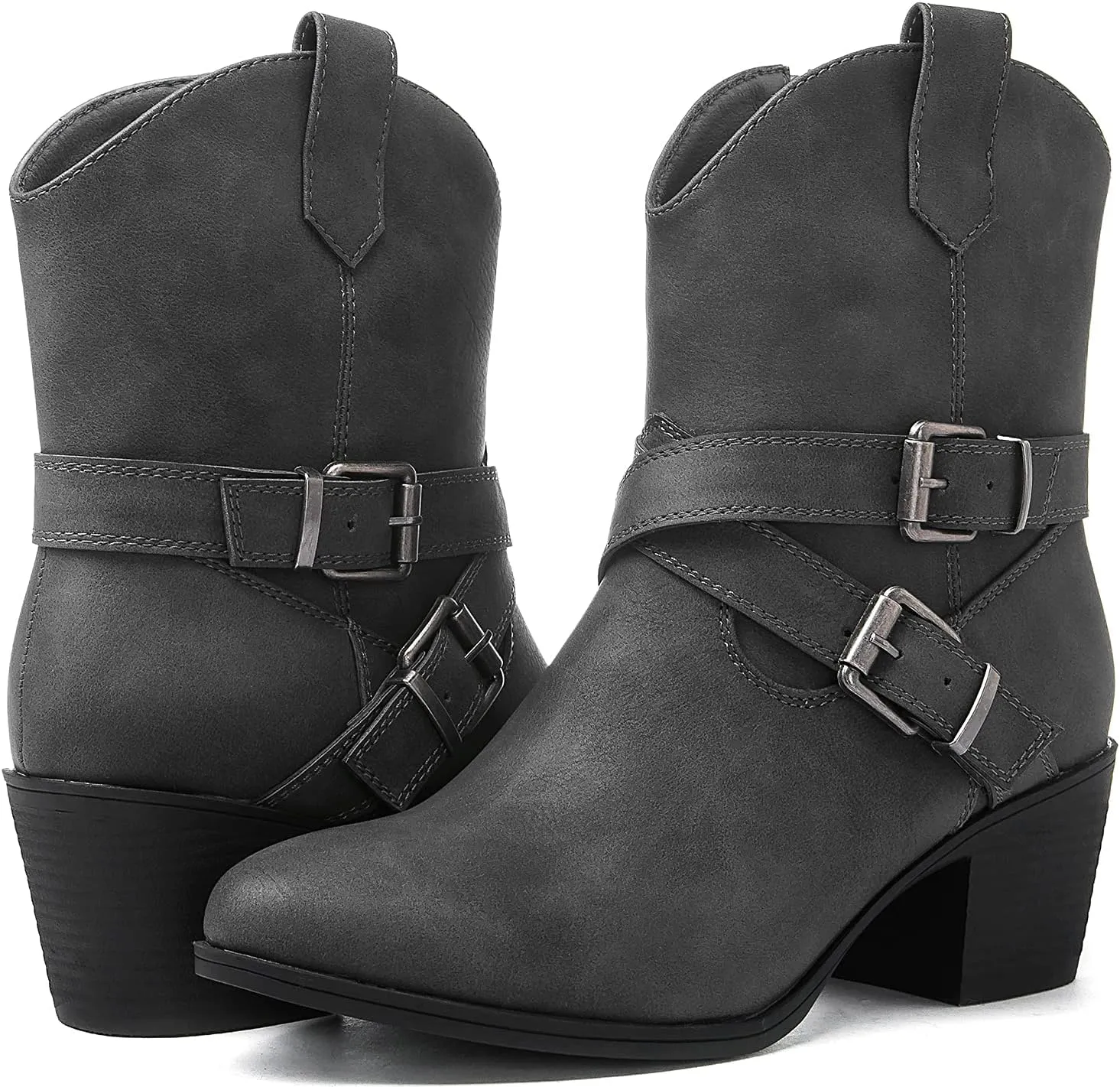 GLOBALWIN Women's Mid Calf Western Cowboy Boots Comfortable Cowgirl Boots for Women With Zipper Chunky Low Heel