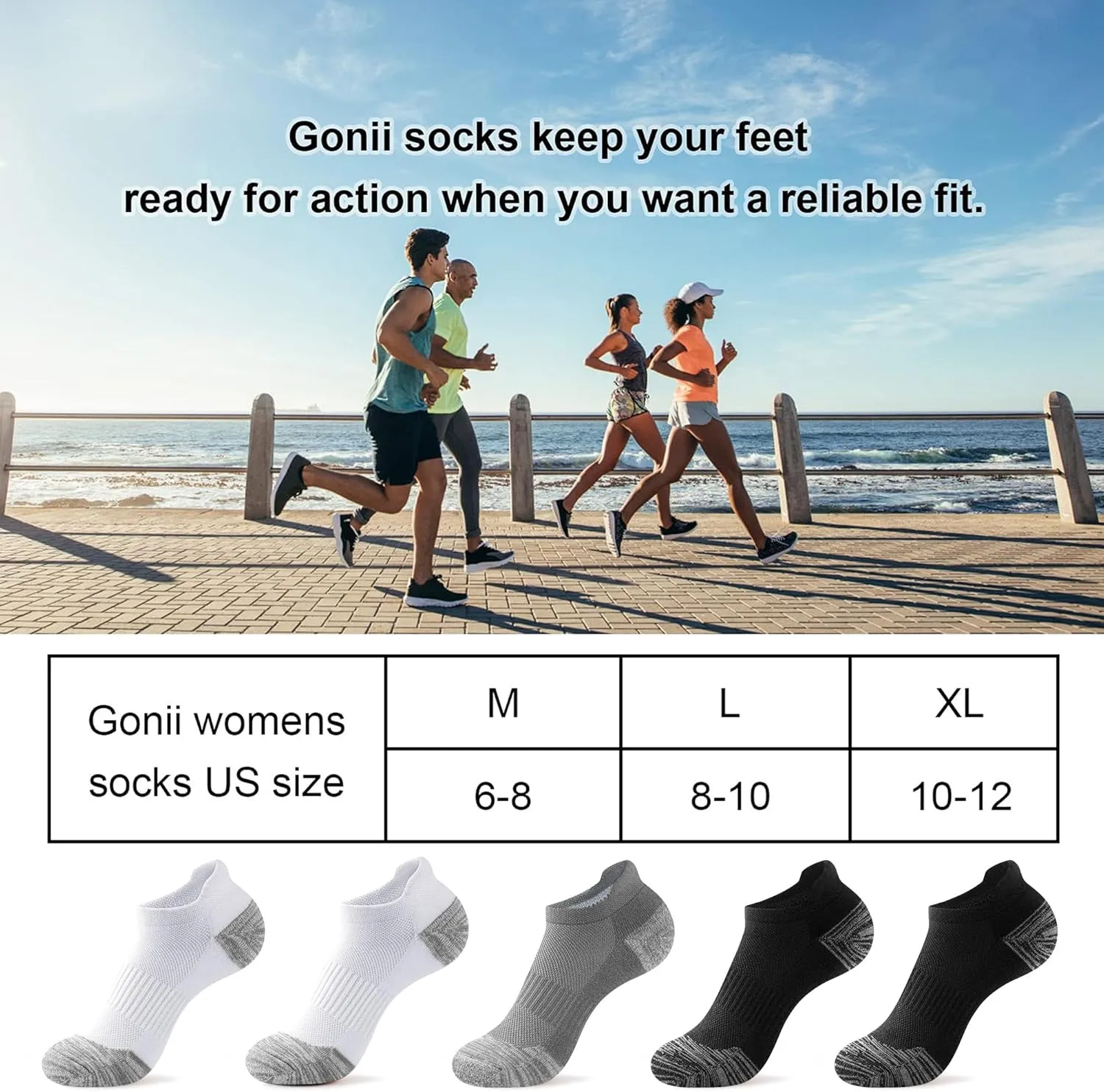 Gonii Ankle Socks Womens Running Athletic No Show Socks Cushioned 5-Pairs