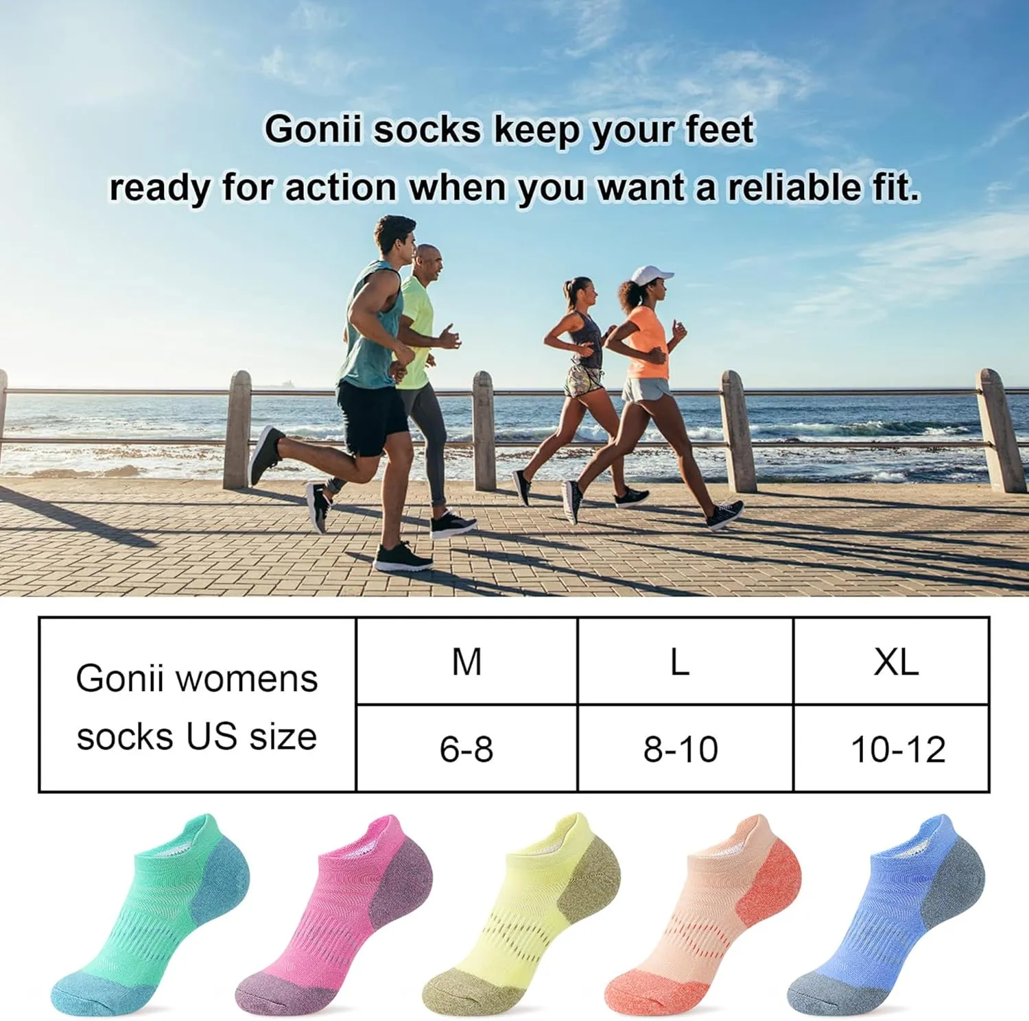Gonii Ankle Socks Womens Running Athletic No Show Socks Cushioned 5-Pairs