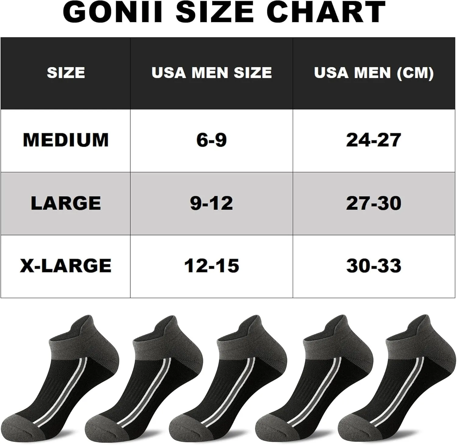 Gonii Men's Running Athletic Ankle Socks - Thick Cushioned Low Cut Socks (5 Pairs)