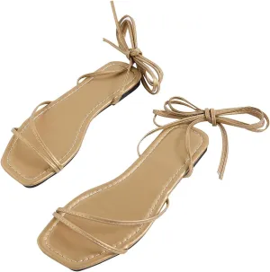 GORGLITTER Women's Lace Up Gladiator Sandals Trendy 2025 Criss Cross Strappy Sandals Cute Tie Up Flats