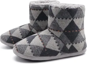 GPOS Knit Rock Wool Warm Men Indoor Pull on Cozy Memory Foam Slipper Boots Soft Rubber Sole
