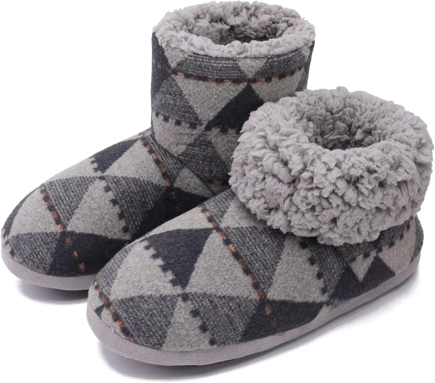 GPOS Knit Rock Wool Warm Men Indoor Pull on Cozy Memory Foam Slipper Boots Soft Rubber Sole