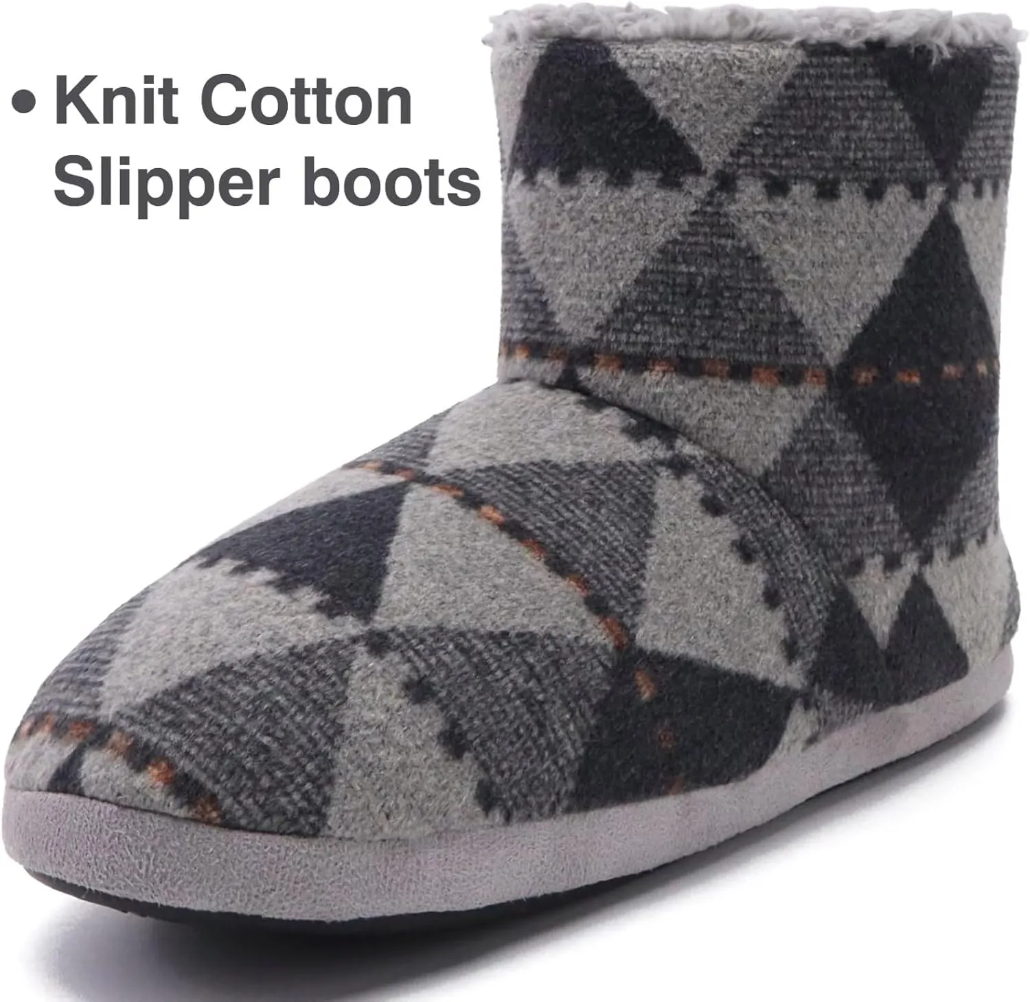 GPOS Knit Rock Wool Warm Men Indoor Pull on Cozy Memory Foam Slipper Boots Soft Rubber Sole
