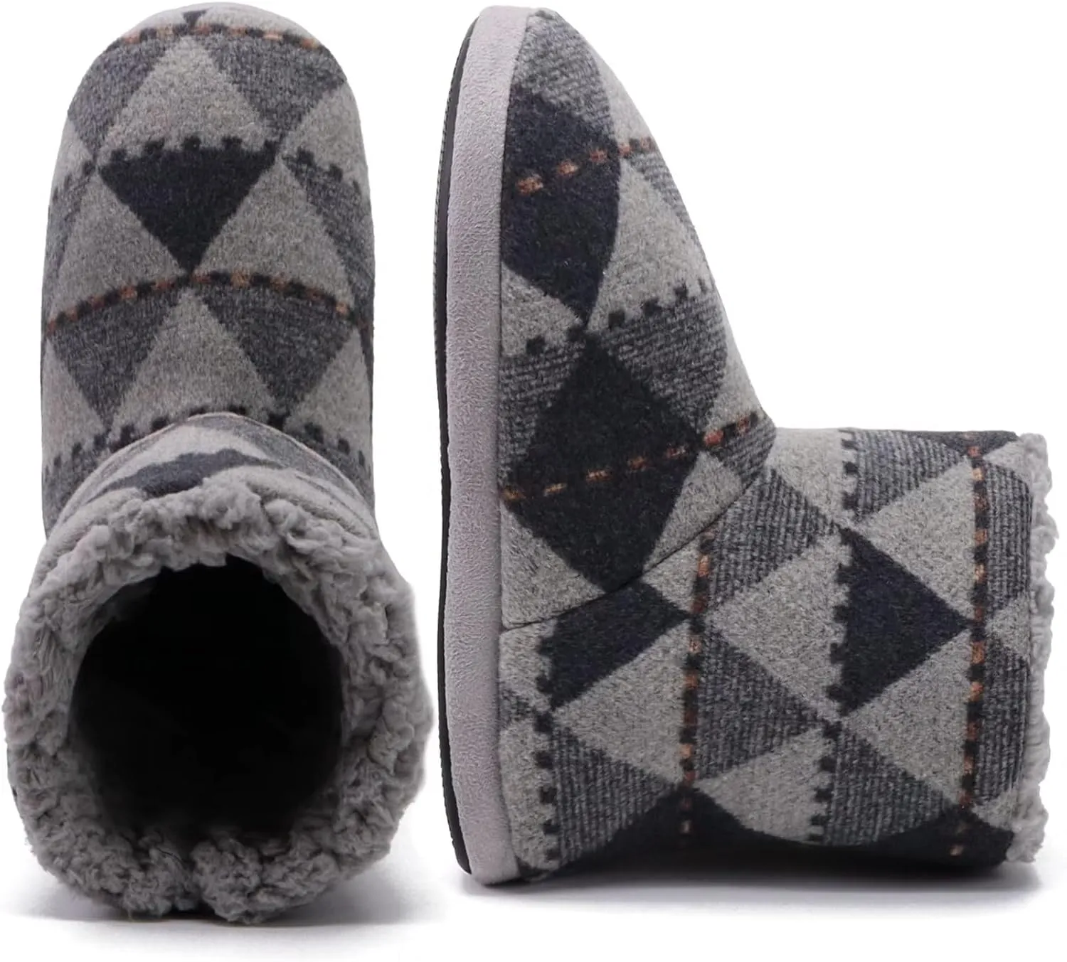 GPOS Knit Rock Wool Warm Men Indoor Pull on Cozy Memory Foam Slipper Boots Soft Rubber Sole