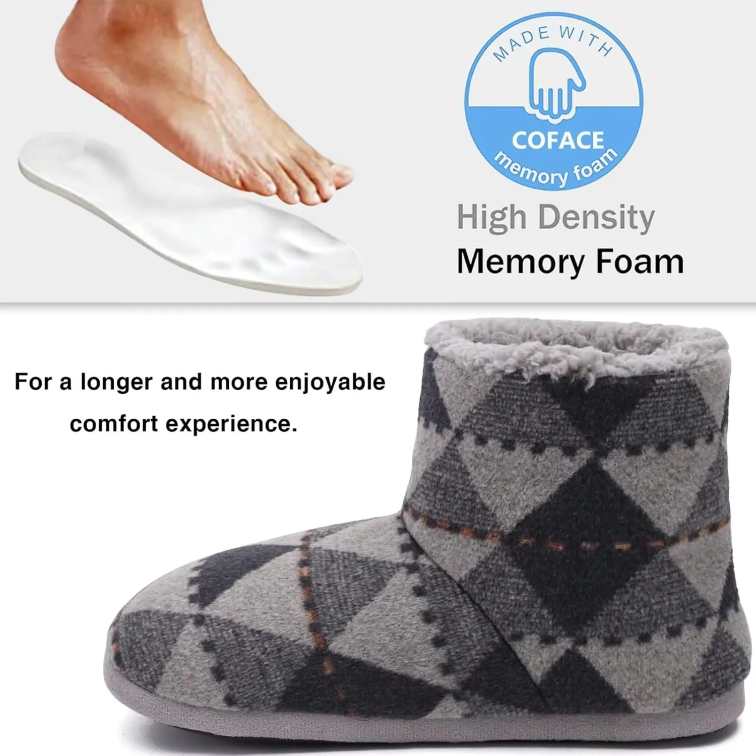 GPOS Knit Rock Wool Warm Men Indoor Pull on Cozy Memory Foam Slipper Boots Soft Rubber Sole