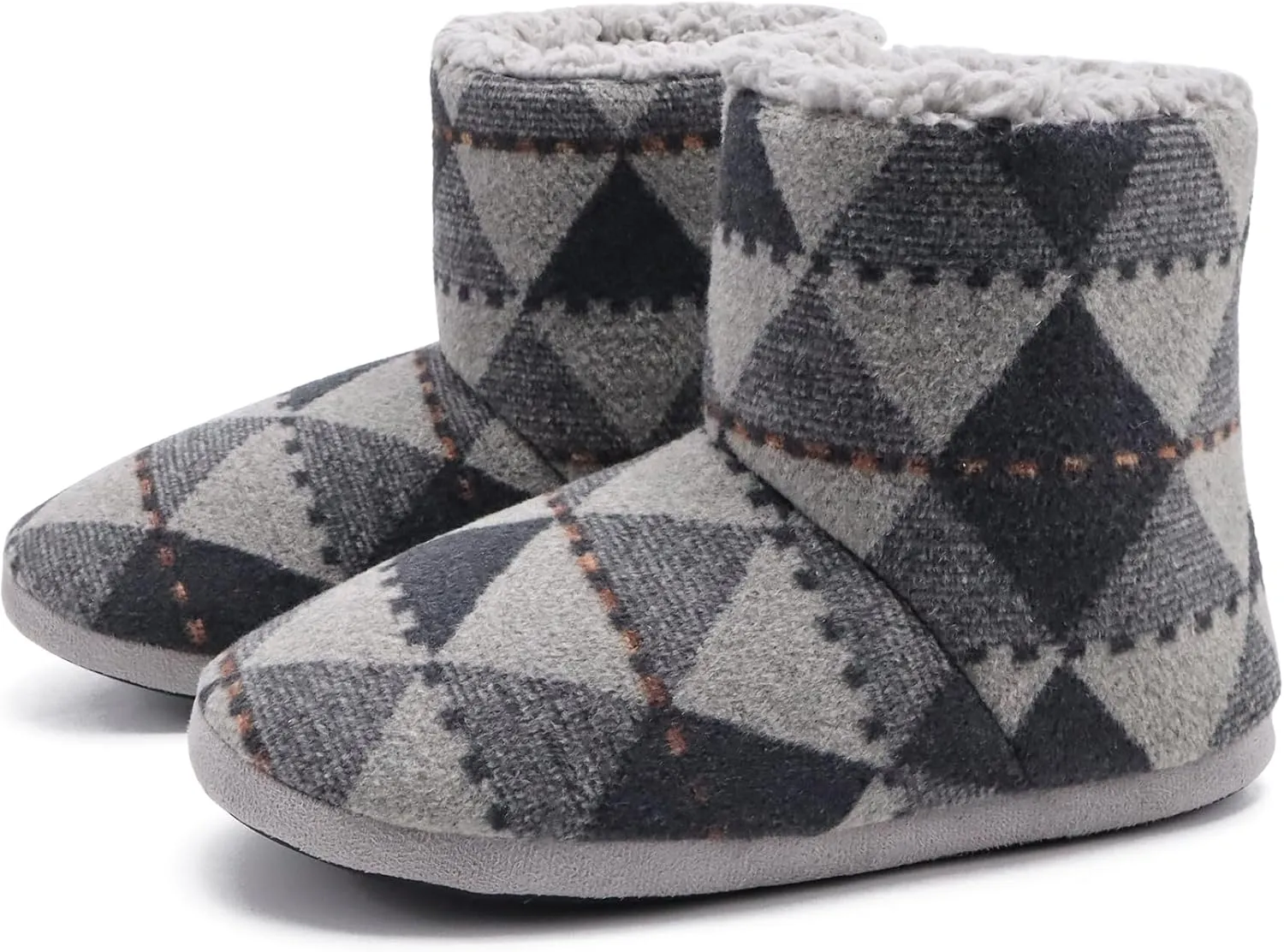 GPOS Knit Rock Wool Warm Men Indoor Pull on Cozy Memory Foam Slipper Boots Soft Rubber Sole