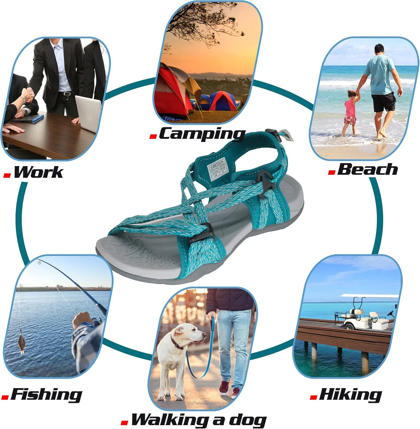 GRITION Women Hiking Sandals Girls, Outdoor Sport Water Shoes, Summer Flat Cross-Tied Sandals Open Toe Adjustable Walking Shoes