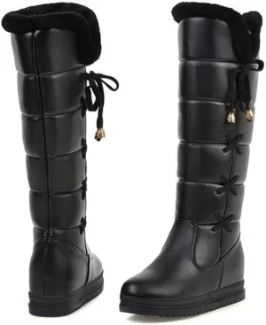 GUNIYIFS Winter Snow Boots for Women Waterproof Knee High Boots Women Wide Calf Platform Lace Up Fur Lined Warm Pink Boots