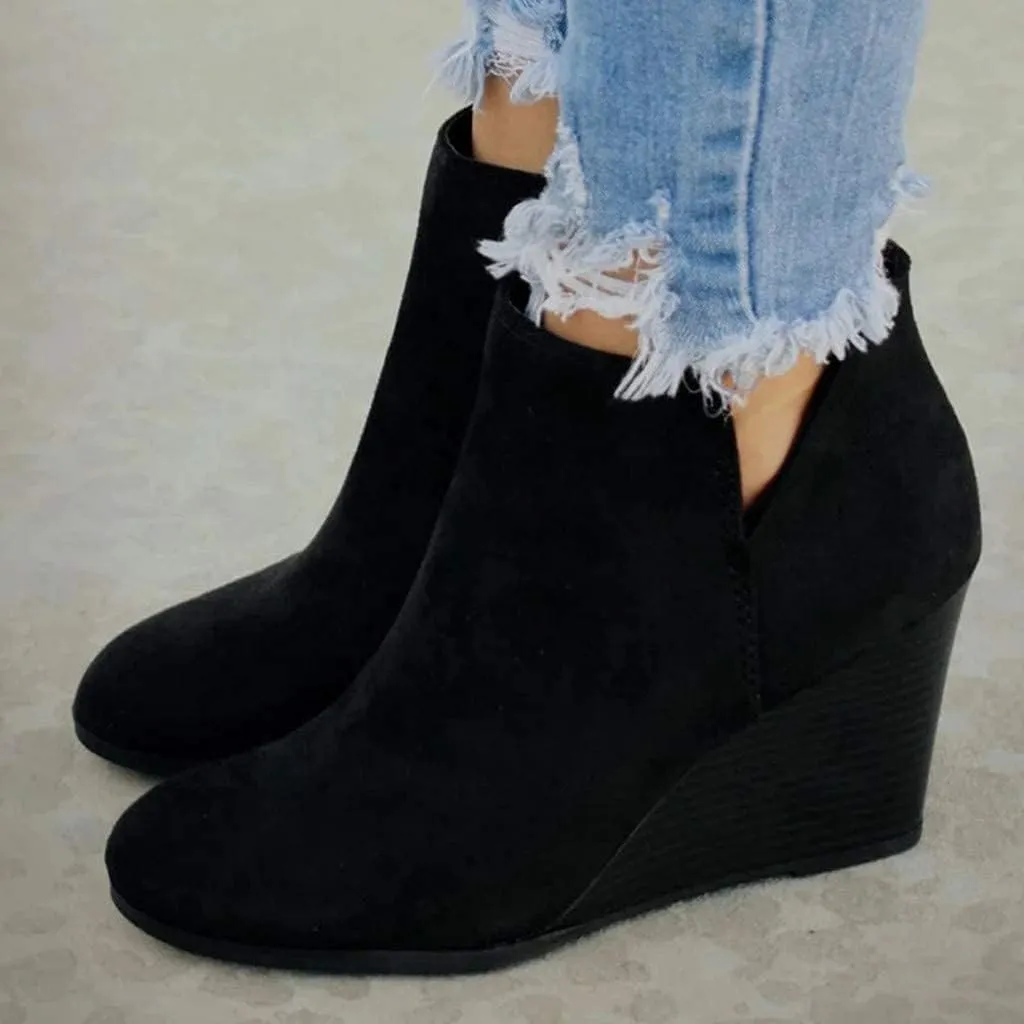 GUNIYIFS Women's Wedge Ankle Boots Thick Heel Low Heeled Booties for Women Fashion Winter Pointed Toe Chunky Heel Ankle Boots