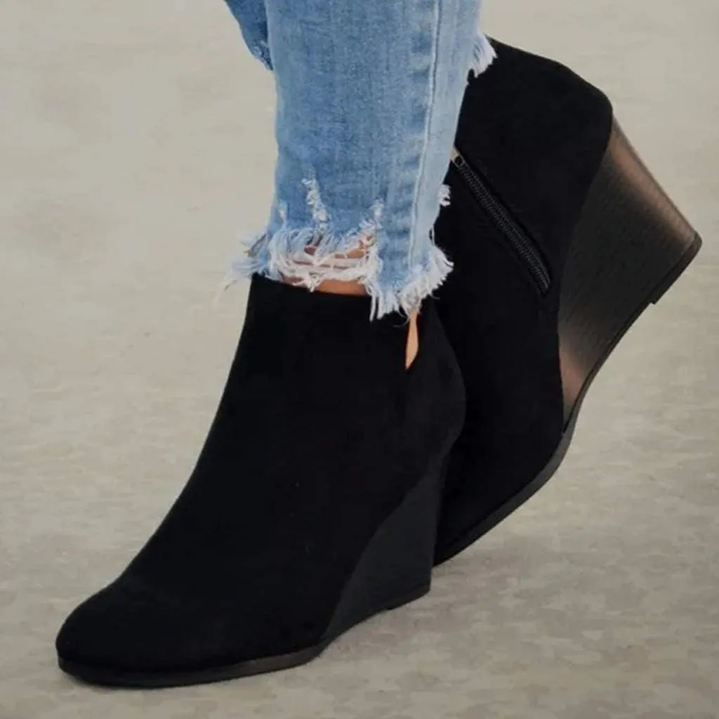 GUNIYIFS Women's Wedge Ankle Boots Thick Heel Low Heeled Booties for Women Fashion Winter Pointed Toe Chunky Heel Ankle Boots