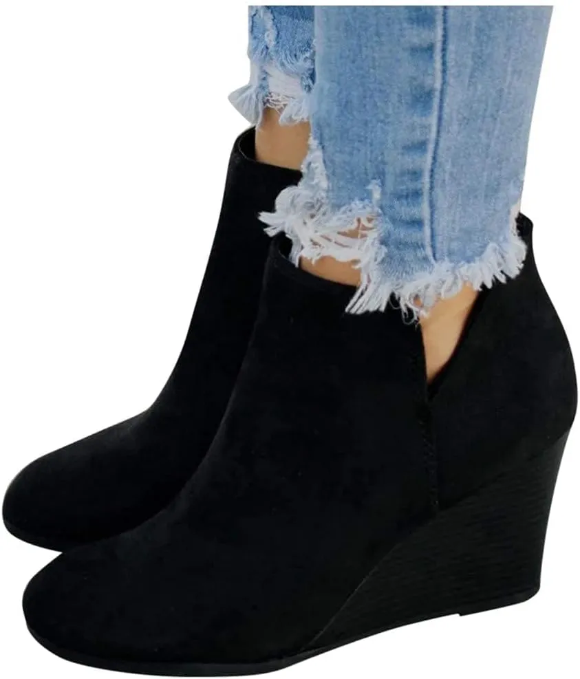 GUNIYIFS Women's Wedge Ankle Boots Thick Heel Low Heeled Booties for Women Fashion Winter Pointed Toe Chunky Heel Ankle Boots