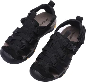 Harssidanzar Hiking Genuine Leather Sandals,Men Wide Adjustable Arch Support Closed Toe Water Shoes For Summer Walking Trail River Fishing Outdoor Sports KM222US