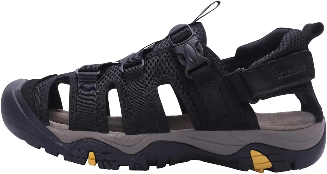 Harssidanzar Hiking Genuine Leather Sandals,Men Wide Adjustable Arch Support Closed Toe Water Shoes For Summer Walking Trail River Fishing Outdoor Sports KM222US