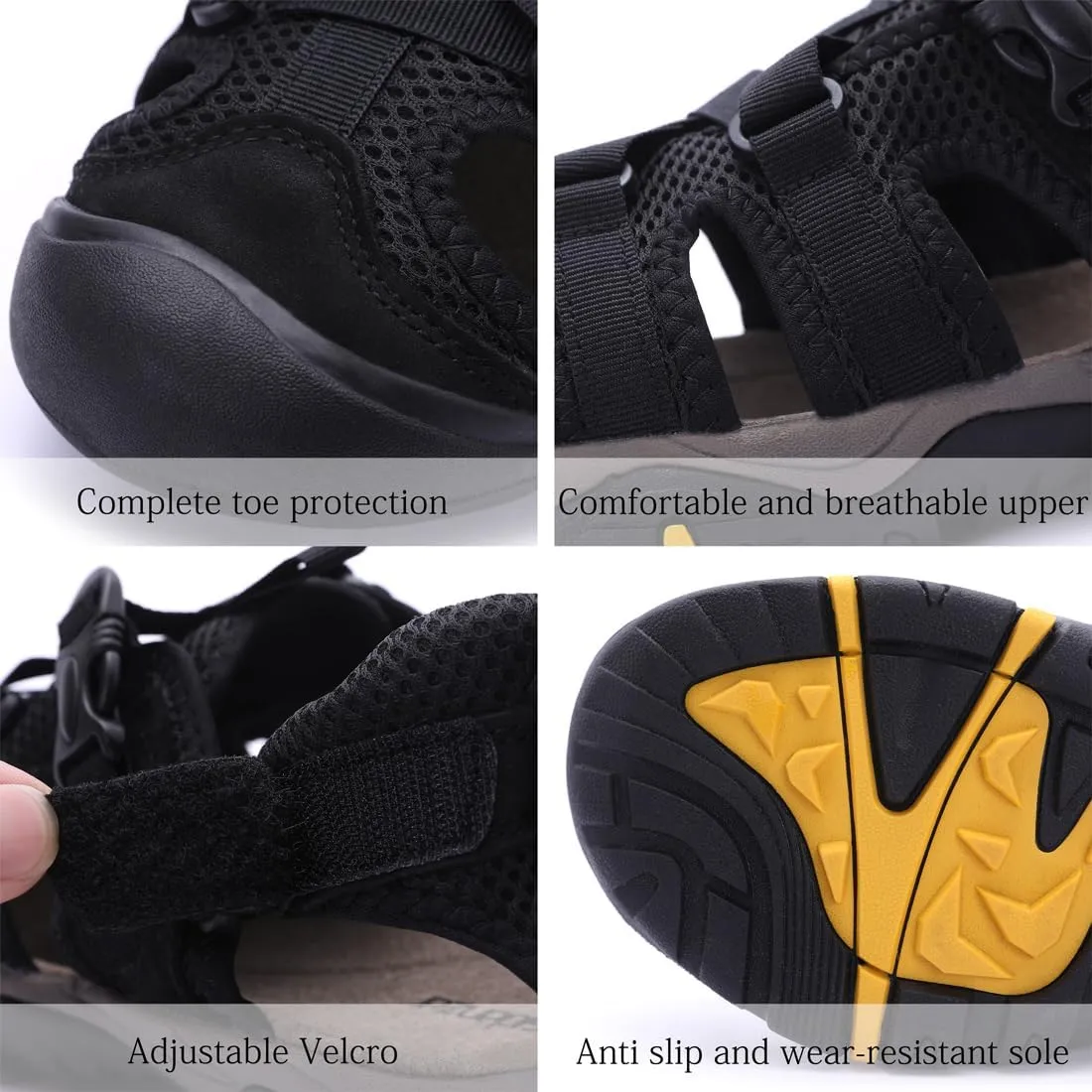 Harssidanzar Hiking Genuine Leather Sandals,Men Wide Adjustable Arch Support Closed Toe Water Shoes For Summer Walking Trail River Fishing Outdoor Sports KM222US