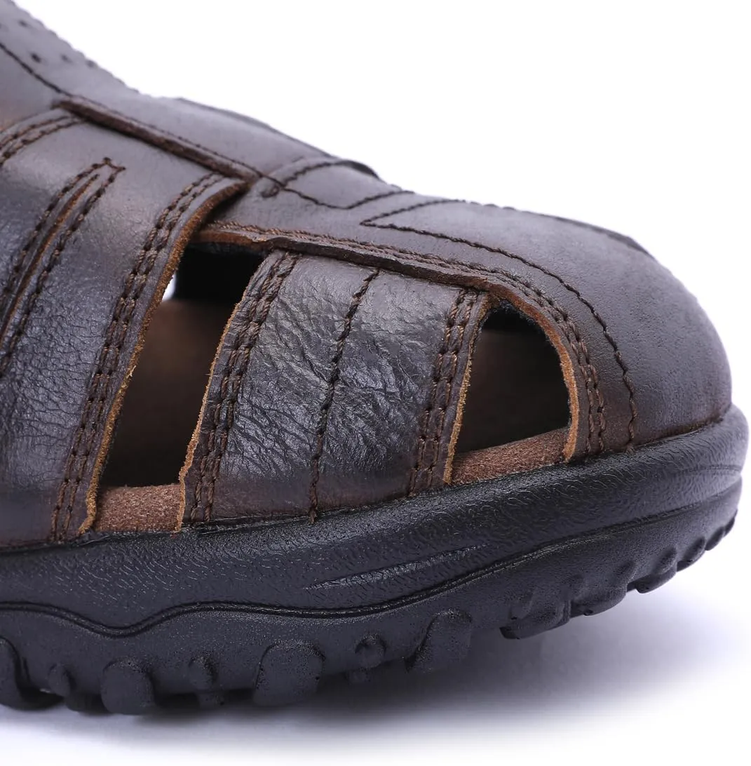 Harssidanzar Mens Leather Fisherman Sandals Closed Toe Sandal For Men KM226US