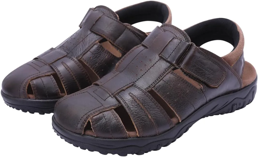 Harssidanzar Mens Leather Fisherman Sandals Closed Toe Sandal For Men KM226US