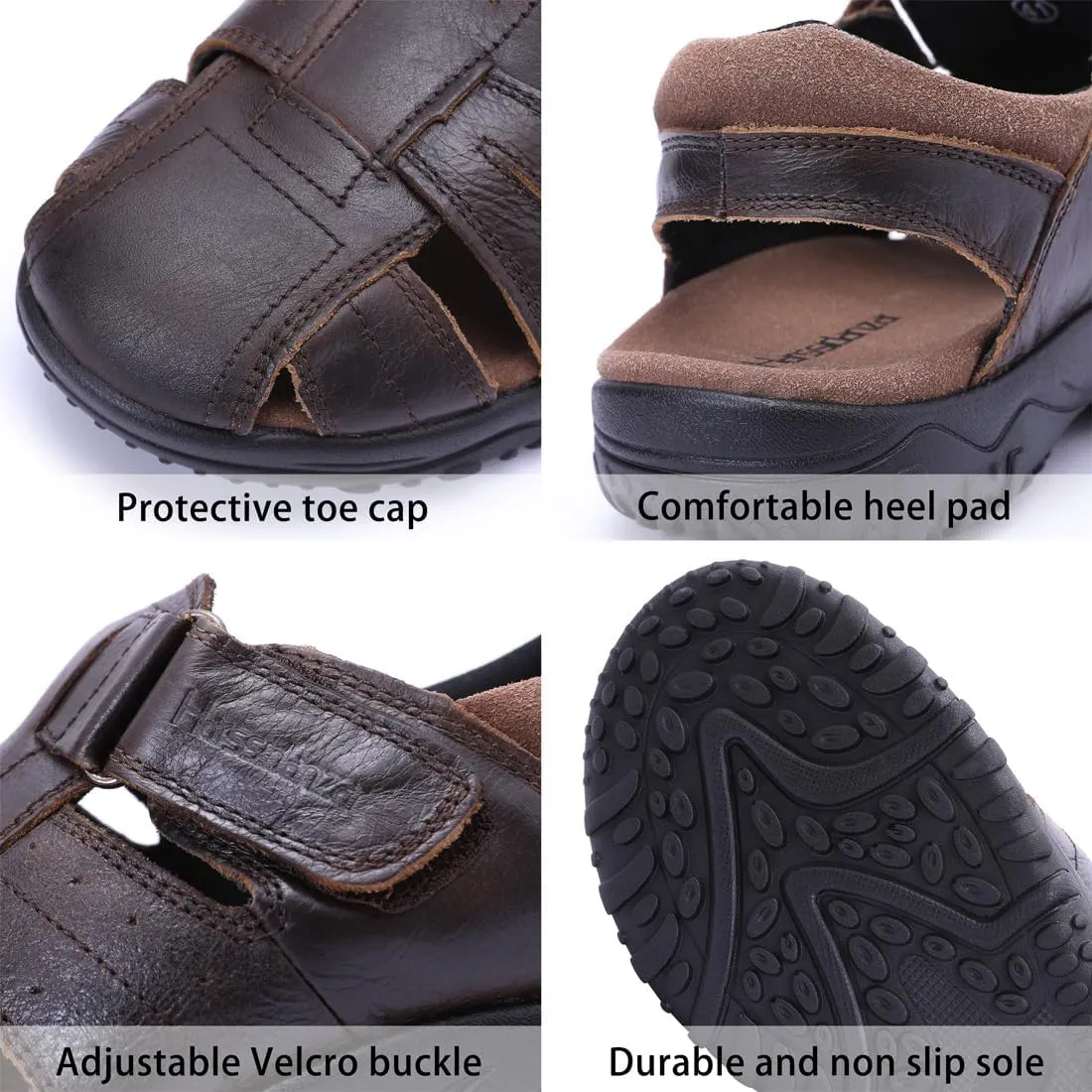 Harssidanzar Mens Leather Fisherman Sandals Closed Toe Sandal For Men KM226US