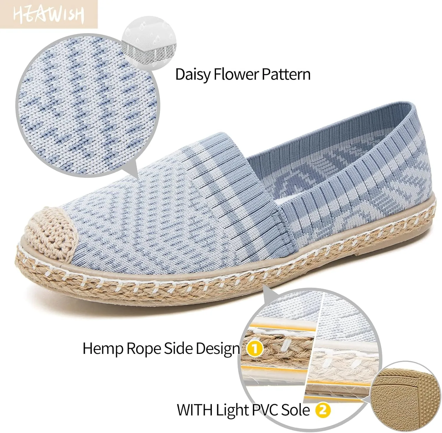 HEAWISH Ballet Flats for Women Loafer Slip on Shoes,Breathable Womens Shoes Dressy Casual Espadrilles for Women Rope Loafer Flats