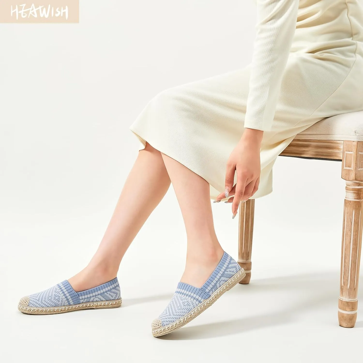 HEAWISH Ballet Flats for Women Loafer Slip on Shoes,Breathable Womens Shoes Dressy Casual Espadrilles for Women Rope Loafer Flats