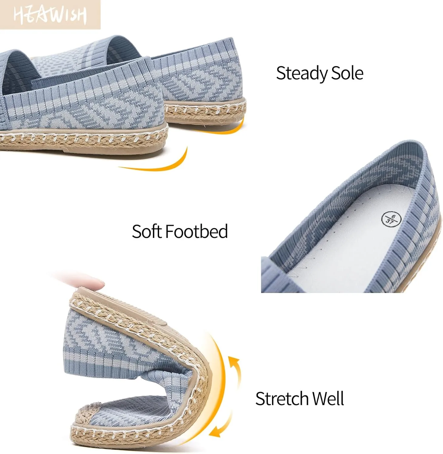 HEAWISH Ballet Flats for Women Loafer Slip on Shoes,Breathable Womens Shoes Dressy Casual Espadrilles for Women Rope Loafer Flats
