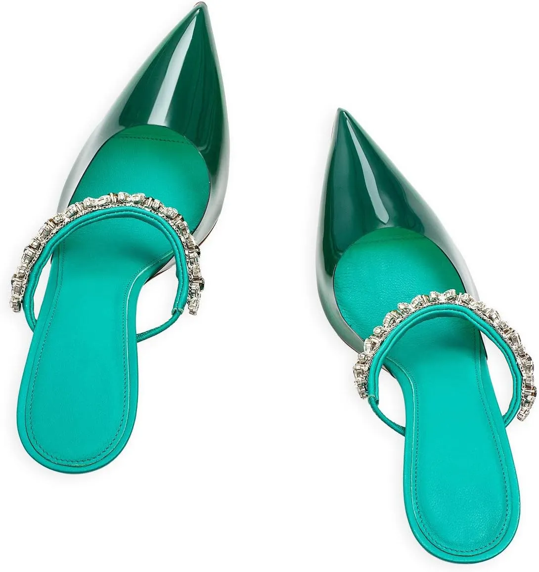 Heeled Mules Gem-Crystal Chain Embellished Strap High Stiletto Heels Sandals