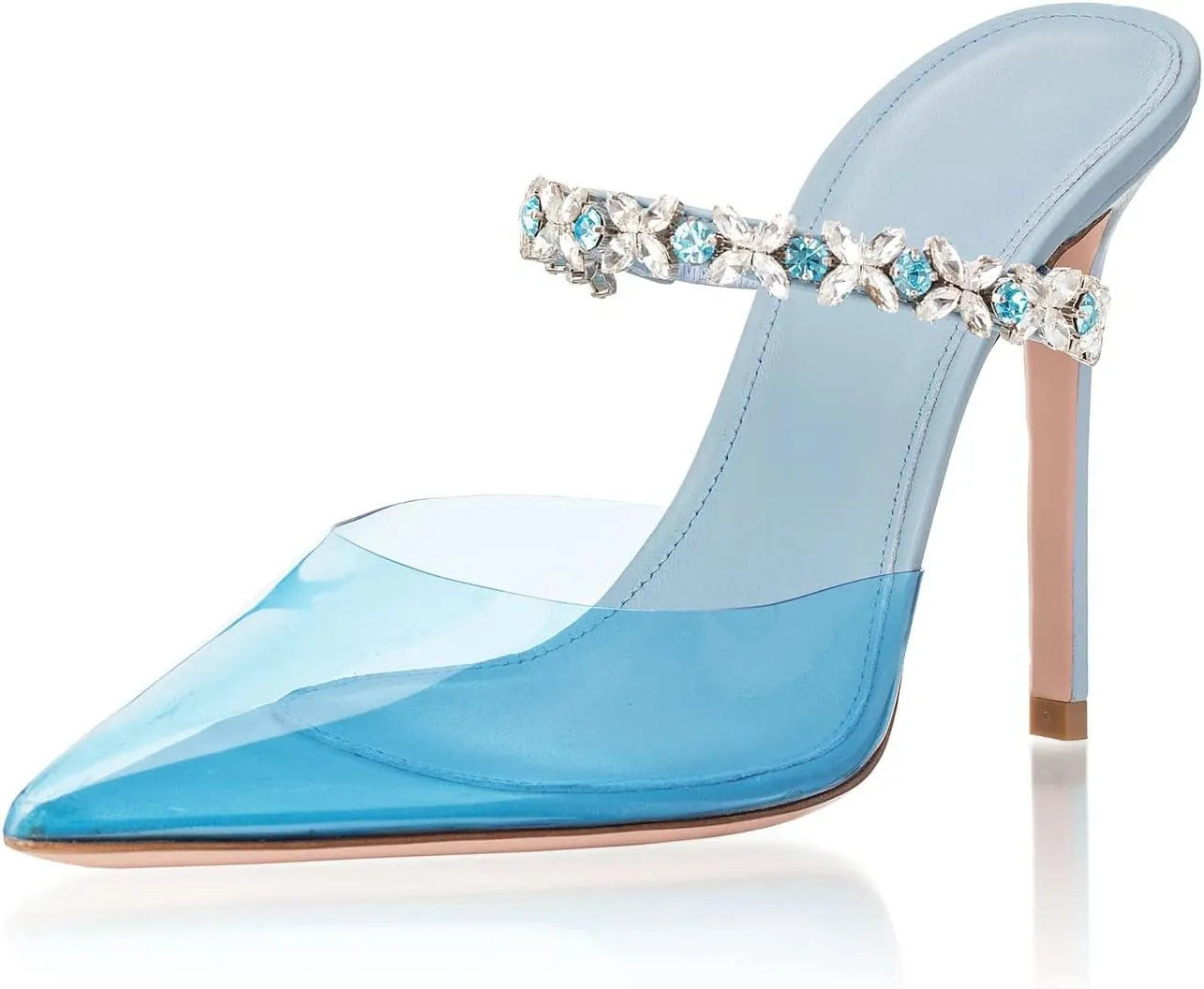 Heeled Mules Gem-Crystal Chain Embellished Strap High Stiletto Heels Sandals