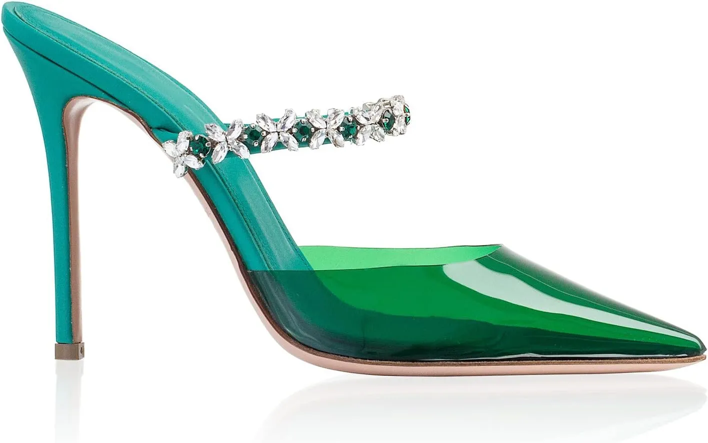 Heeled Mules Gem-Crystal Chain Embellished Strap High Stiletto Heels Sandals