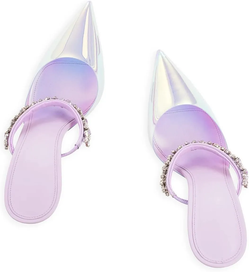 Heeled Mules Gem-Crystal Chain Embellished Strap High Stiletto Heels Sandals