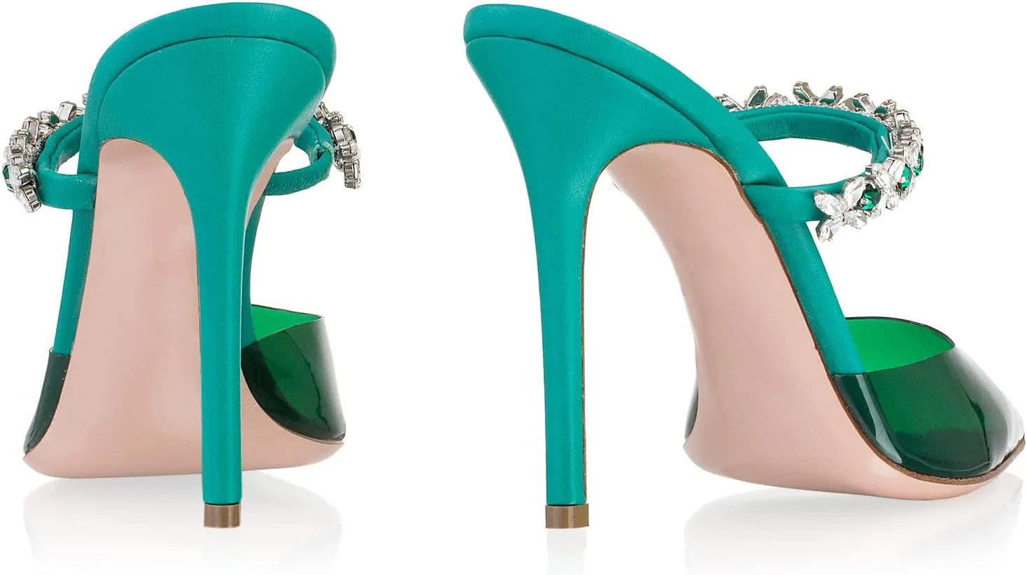 Heeled Mules Gem-Crystal Chain Embellished Strap High Stiletto Heels Sandals
