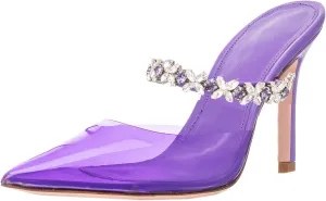 Heeled Mules Gem-Crystal Chain Embellished Strap High Stiletto Heels Sandals
