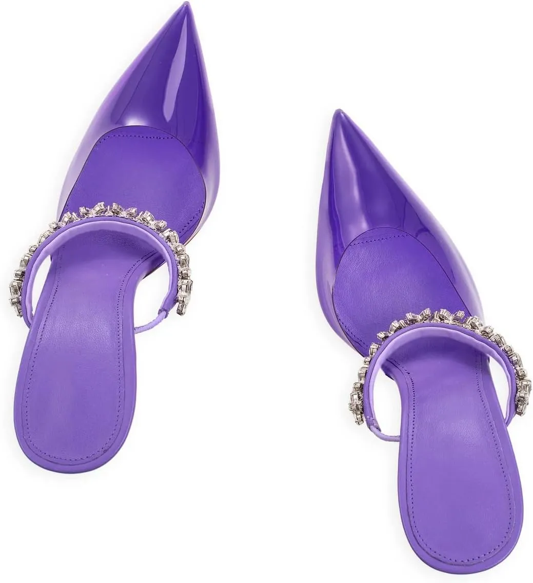 Heeled Mules Gem-Crystal Chain Embellished Strap High Stiletto Heels Sandals