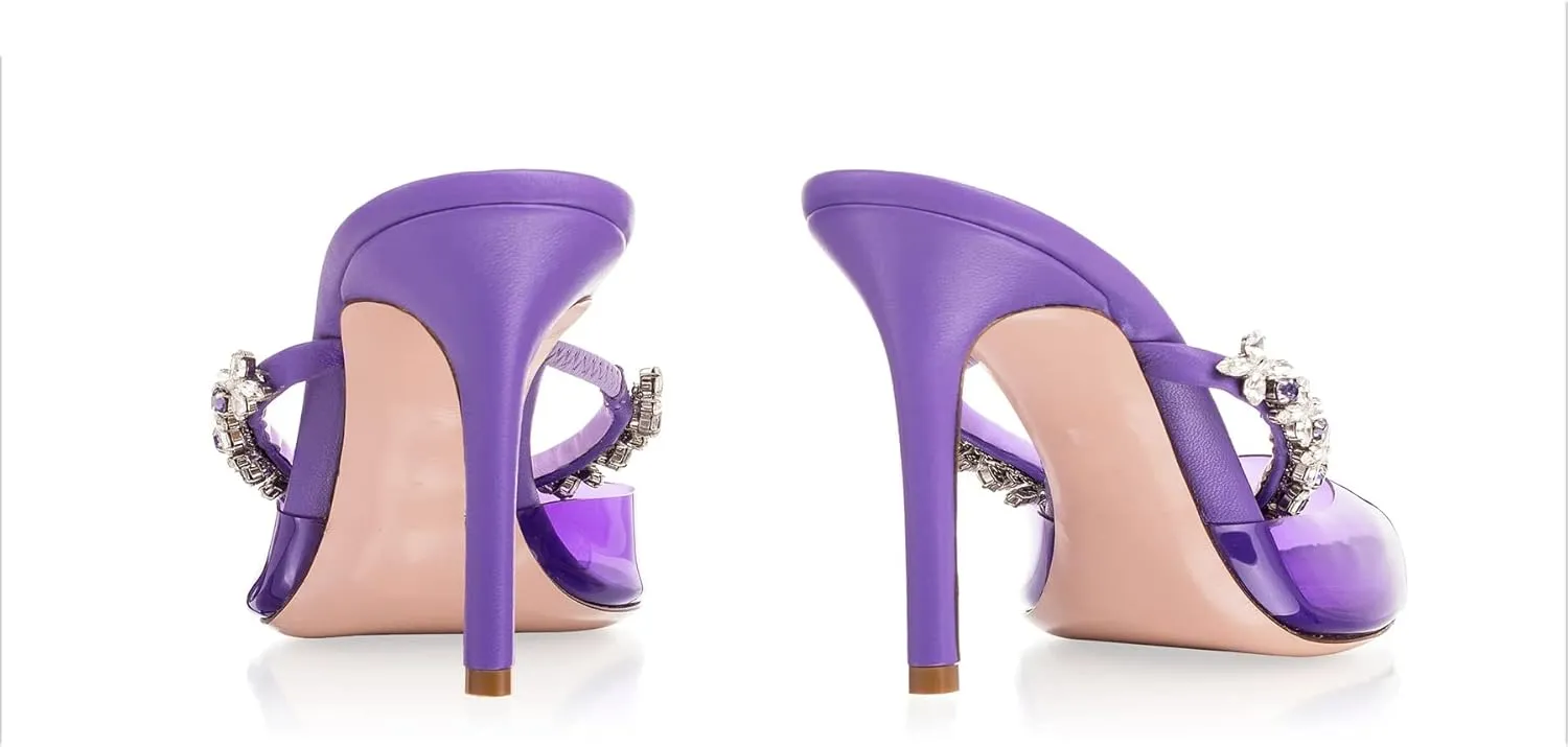 Heeled Mules Gem-Crystal Chain Embellished Strap High Stiletto Heels Sandals